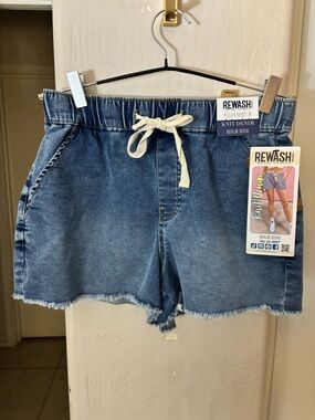 NWT Rewash Knit Denim High-Rise Blue Drawstring Shorts, Size Medium